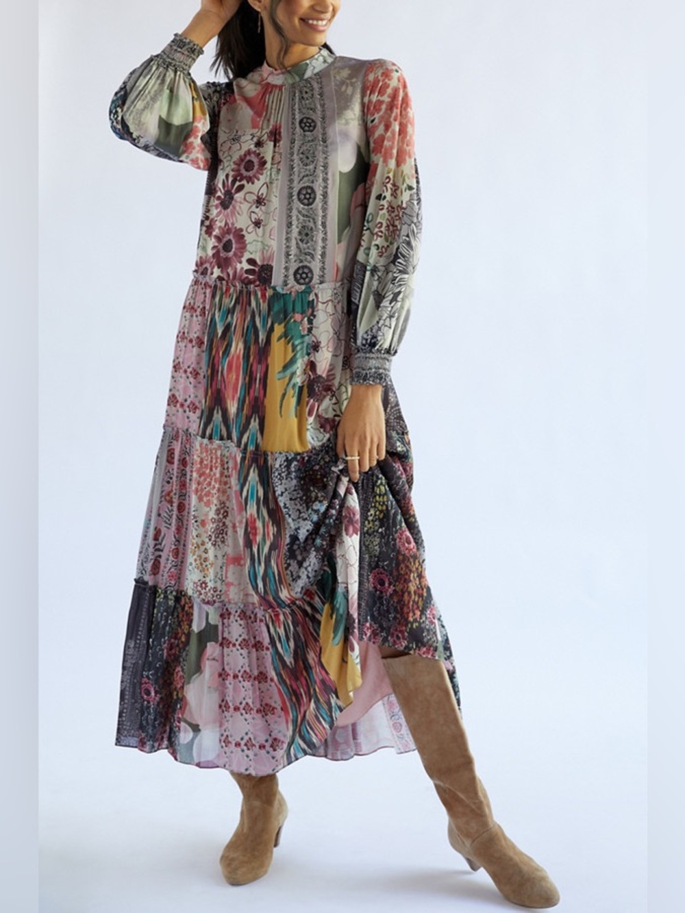 Geisha Designs anthropologie Printed Patchwork Maxi Dress
